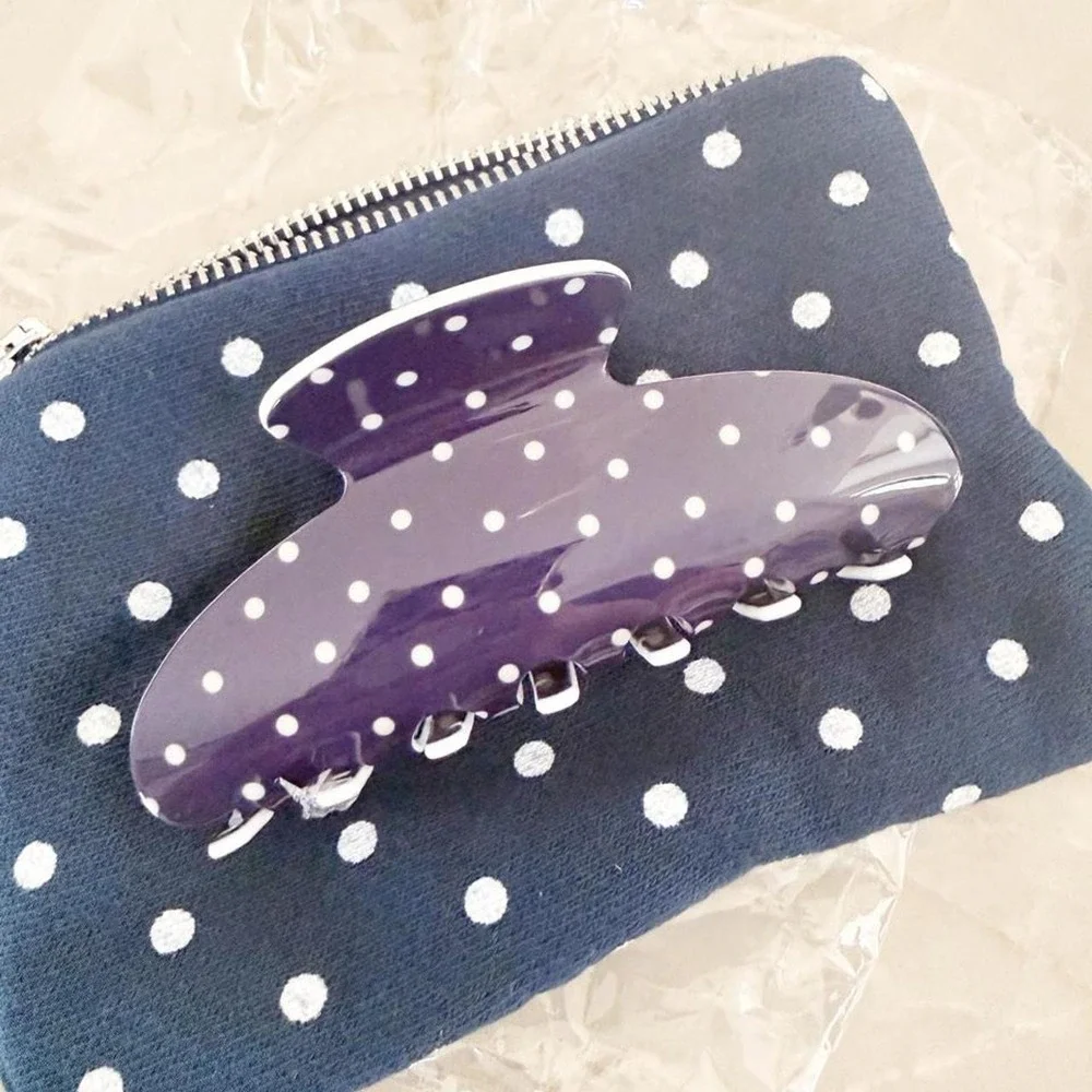 NEW Parke blue white polka dots hair clip claw clip *